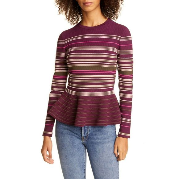 Ted Baker Sweaters - Ted Baker Leytina Stripe Ottoman Peplum Sweater